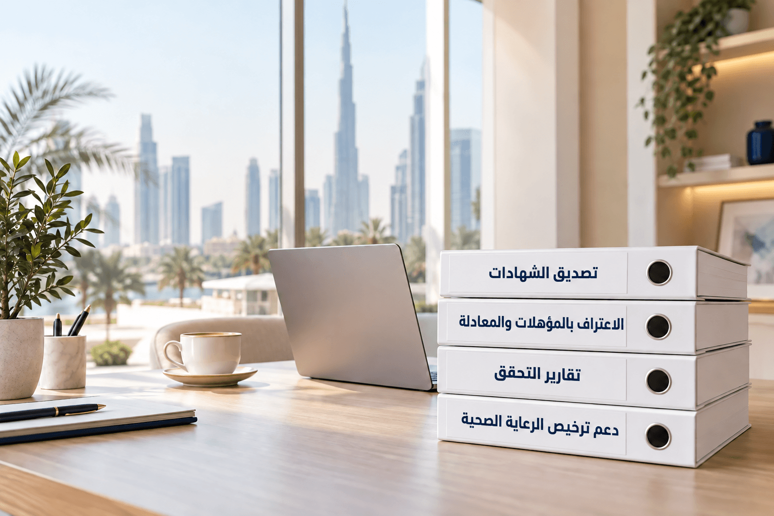 أربعة ملفات معنونة: تصديق الشهادات، الاعتراف بالمؤهلات والمعادلة، تقارير التحقق، ودعم ترخيص الرعاية الصحية